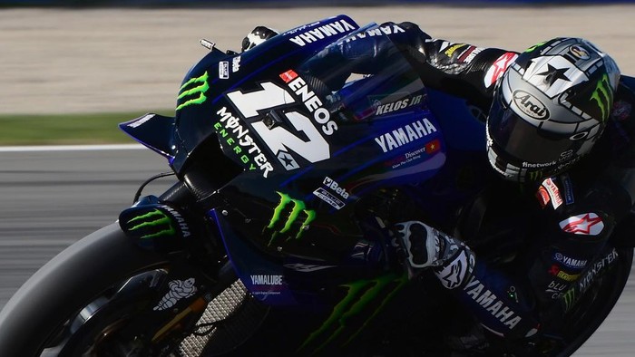Monster Energy Yamaha Spanish rider Maverick Vinales rides during the third MotoGP free practice session of the Moto Grand Prix de Catalunya at the Circuit de Catalunya on September 26, 2020 in Montmelo on the outskirts of Barcelona. (Photo by LLUIS GENE / AFP)