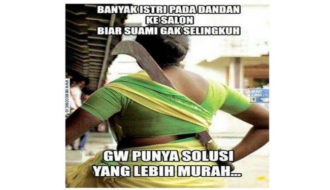Nah daripada repot-repot harus dandan cantik agar pasangan tidak berpaling, ibu yang satu ini punya caranya sendiri yang dijamin ampuh. Gimana nih menurutmu? Foto: www.memecomic.id