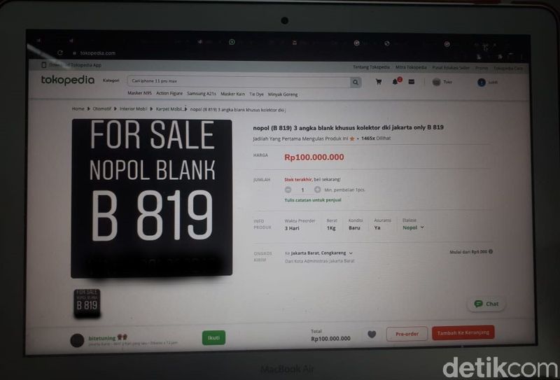 Pelat nomor unik 3 angka tanpa huruf belakang