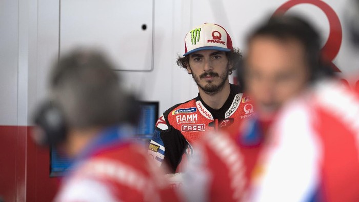 BARCELONA, SPAIN - SEPTEMBER 25:  Francesco Bagnaia of Italy and Pramac Racing  looks on in box during the free practice of the MotoGP of Catalunya at Circuit de Barcelona-Catalunya on September 25, 2020 in Barcelona, Spain. (Photo by Mirco Lazzari gp/Getty Images)