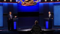 Donald Trump dan Joe Biden mengikuti debat capres perdana di ase Western Reserve University, Cleveland, Ohio, Amerika Serikat. AP Photo/Patrick Semansky  