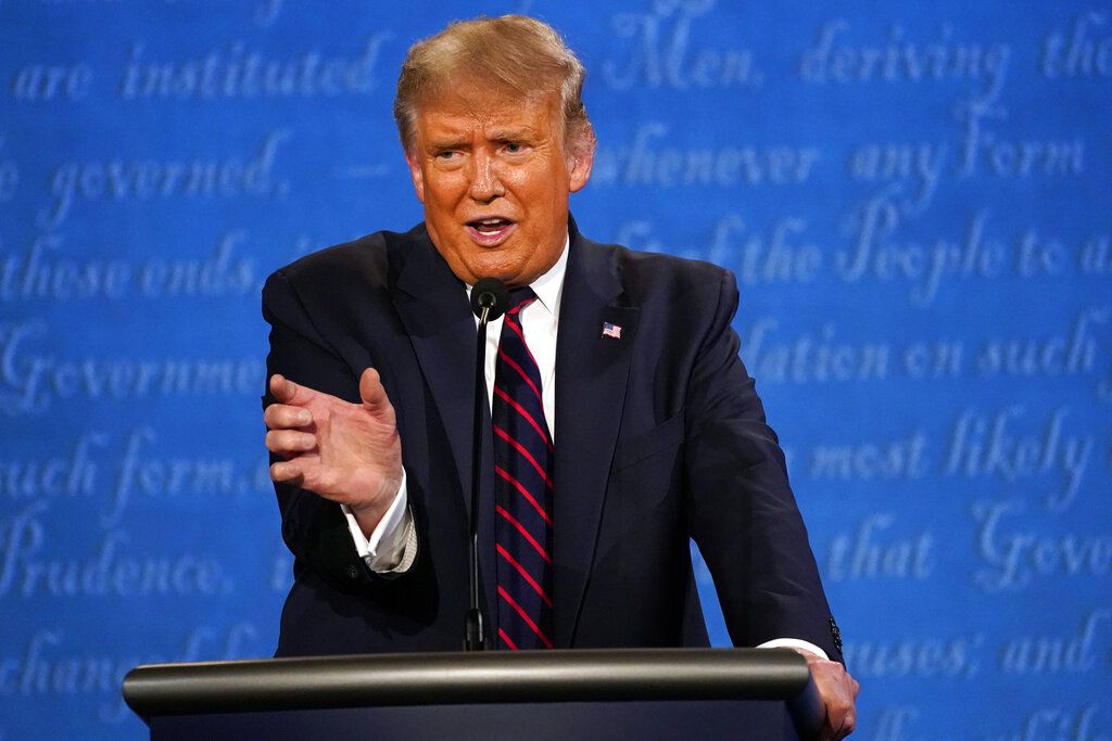 President Donald Trump speaks during the first presidential debate with Democratic presidential candidate former Vice President Joe Biden Tuesday, Sept. 29, 2020, at Case Western University and Cleveland Clinic, in Cleveland. (AP Photo/Julio Cortez)