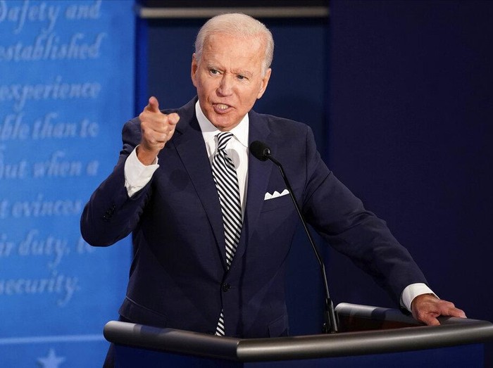 Democratic presidential candidate former Vice President Joe Biden speaks during the first presidential debate against President Donald Trump, Tuesday, Sept. 29, 2020, at Case Western University and Cleveland Clinic, in Cleveland, Ohio. (AP Photo/Morry Gash, Pool)