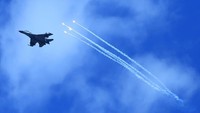 Pesawat Sukhoi TNI AU mengikuti Latihan Puncak Komando Operasi Angkatan Udara II Sikatan Daya 2020, di AWR Pandanwangi Lumajang, Jawa Timur, Selasa (29/9/2020).  