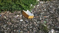 Sampah-sampaj plastik itu tampak mengambang di atas permukaan aliran sungai.