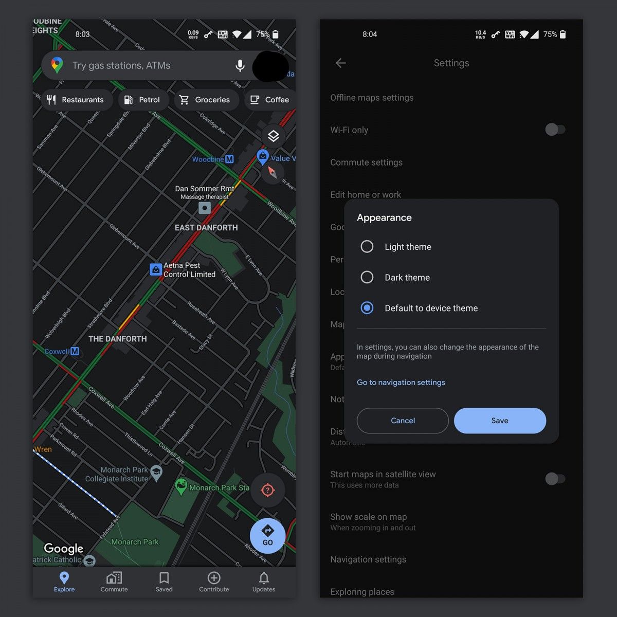 google maps dark mode