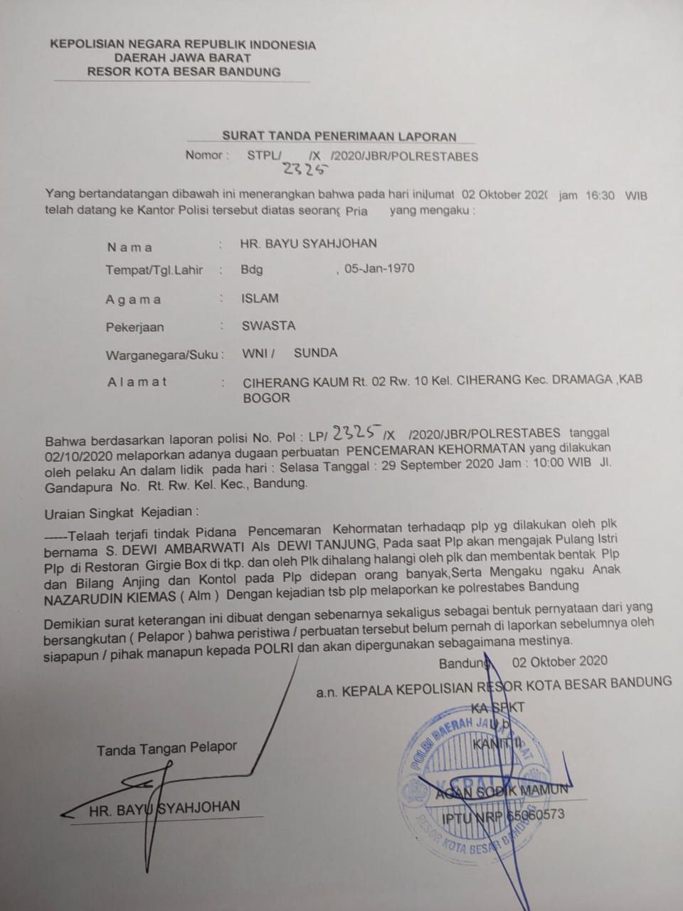 Ketua PDIP Bogor Laporkan Dewi Tanjung