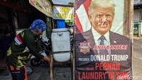 Trik marketing tersebut bertuliskan Presiden Trump belum pernah mencuci baju di tempat tersebut.