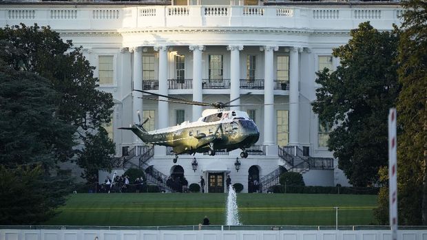 Marine One lifts off from the White House to carry President Donald Trump to Walter Reed National Military Medical Center in Bethesda, Md., Friday, Oct. 2, 2020 in Washington. The White House says Trump will spend a 