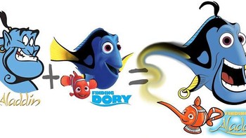 Genie dari Aladdin dan Dory dari Finding Dory dikombinasikan menjadi Finding Aladdin, lengkap dengan Marlin yang berubah jadi lampu ajaib. Foto: Dino Tomic