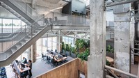 Ada tiga tingkat ruang kantor yang mereka ciptakan di dalam bekas pabrik ini. Istimewa/Dezeen.