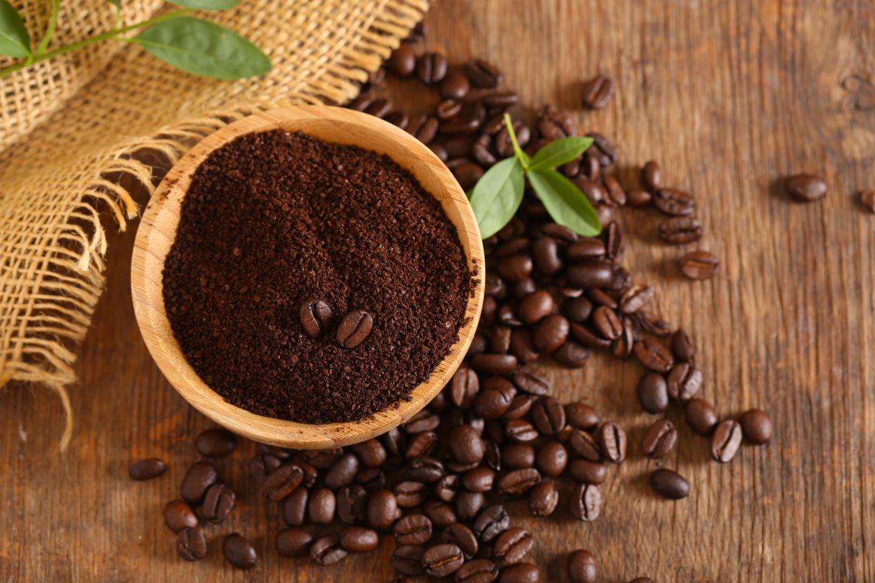 ground coffee and grains macro shot