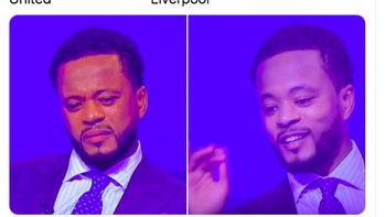 Patrik Evra sempat murung setelah melihat MU dibantai, tapi jadi agak ceria melihat Liverpool mengalami hal yang sama. Foto: istimewa