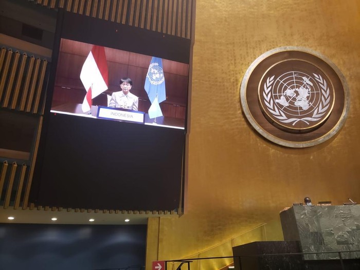 Menlu Retno Marsudi  dalam Pertemuan Tingkat Tinggi Peringatan dan Promosi Hari Internasional Penghapusan Total Senjata Nuklir. Acara ini merupakan bagian dari rangkaian Pertemuan Tingkat Tinggi Sidang Majelis Umum (SMU) PBB ke-75 yang berlangsung sejak tanggal 21 September 2020.
