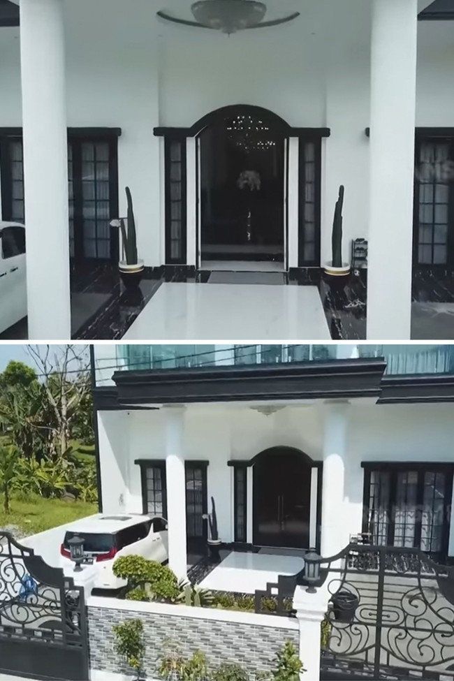 Tampak depan, rumah mewah ini didominasi palet monokrom hitam-putih. Kabarnya nilai kediaman Sang Habib ini mencapai Rp 40 miliar. Foto: Tangkapan layar YouTube/ Trans7 Official