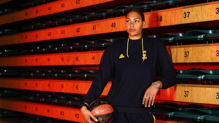 Liz Cambage MELBOURNE, AUSTRALIA - JULY 01: Liz Cambage of the Opals poses during a Basketball Australia media opportunity with the Australian Opals at Melbourne Sports and Aquatic Centre on July 01, 2020 in Melbourne, Australia. (Photo by Robert Cianflone/Getty Images)