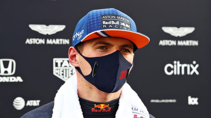 SOCHI, RUSSIA - SEPTEMBER 27:  Max Verstappen of Netherlands and Red Bull Racing speaks to the media ahead of the F1 Grand Prix of Russia at Sochi Autodrom on September 27, 2020 in Sochi, Russia. (Photo by Mark Thompson/Getty Images)