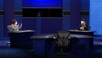 Selain memasang sekat kaca pelindung, jarak antara kedua kandidat dan moderator akan dilebarkan dari sekitar 2,5 meter menjadi sekitar 4 meter. AP Photo/Patrick Semansky  