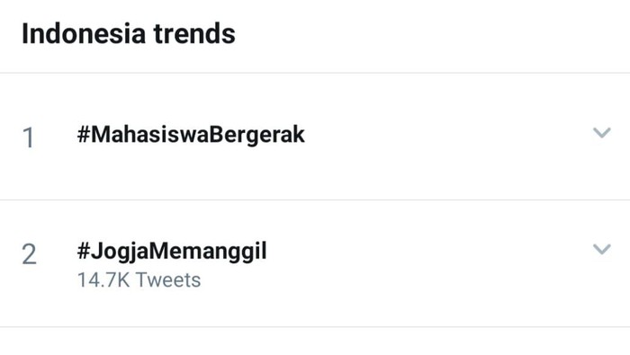 tangkapan layar trending topic Twitter #JogjaMemanggil, Rabu (7/10/2020).