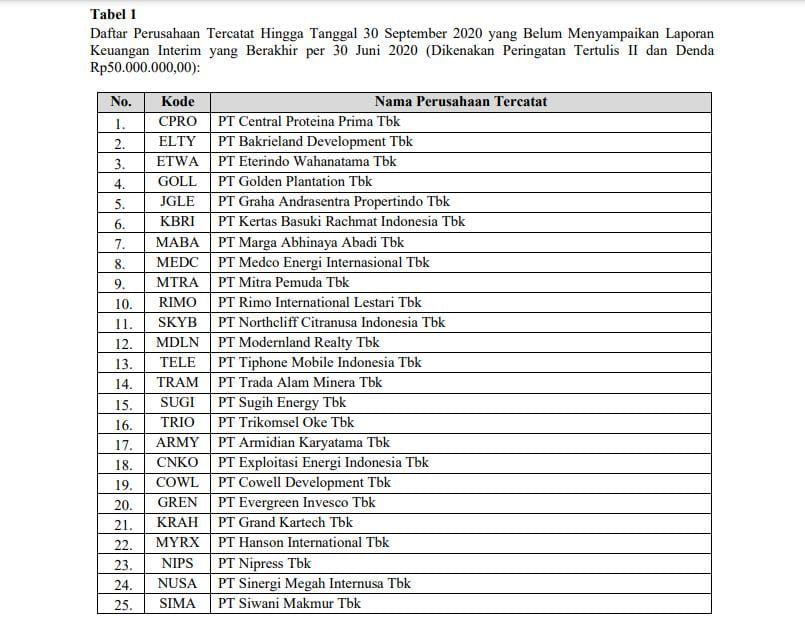 Screenshoot Daftar Emiten