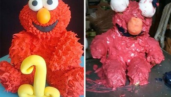 Kue Elmo terkena hujan. Foto: Bored Panda