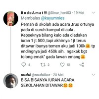 Sejak kapan uang iuran acara sekolah bisa ditawar? Benar-benar cuma emak-emak nih yang bisa begini.. Foto: Twitter/@Dinar_heni03