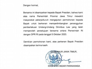 Sekilas Jatim: Surat Khofifah untuk Jokowi-Poster Demo Omnibus Law Bagi Pelajar