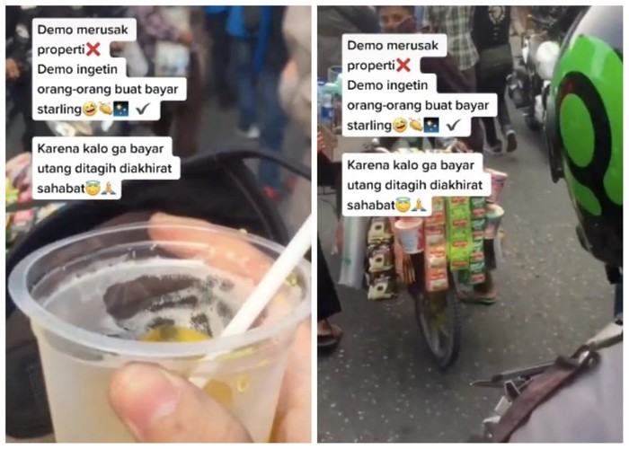 Ikut Demo Omnibus Law, Pria Ini Ingatkan Massa Bayar Minuman ‘Starling’ Ikut Demo Omnibus Law, Pria Ini Ingatkan Massa Bayar Minuman ‘Starling’