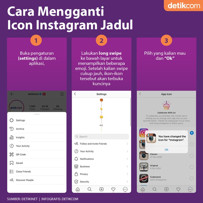 Infografis Cara Ganti Ikon Instagram Jadul
