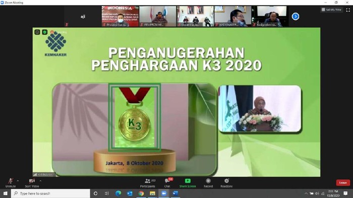 Kemenaker kembali menggelar Anugerah Penghargaan Keselamatan dan Kesehatan Kerja (K3) 2020. PLTA Saguling POMU meraih penghargaan ini.