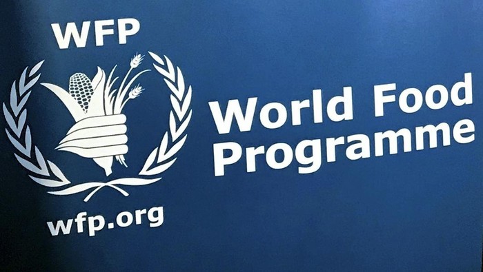 FILE - In this Nov. 6, 2017 file photo, the U.N. World Food Programs logo at the agencys headquarters in New York. The World Food Program has won the 2020 Nobel Peace Prize for its efforts to combat hunger and food insecurity around the globe. The announcement was made Friday Oct. 9, 2020 in Oslo by Berit Reiss-Andersen, the chair of the Nobel Committee. (AP Photo/Robert Bumstead, File)