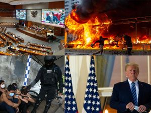 Top 5 Foto Pekan Ini: Demo Omnibus Law-Trump Copot Masker