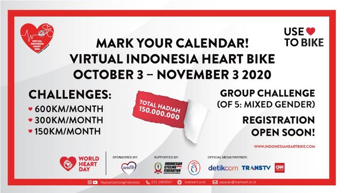 Yayasan Jantung Indonesia (YJI) mengajak masyarakat Indonesia untuk berolahraga melalui ajang ‘Virtual Indonesia Heart Bike’ Yayasan Jantung Indonesia (YJI) mengajak masyarakat Indonesia untuk berolahraga melalui ajang ‘Virtual Indonesia Heart Bike’