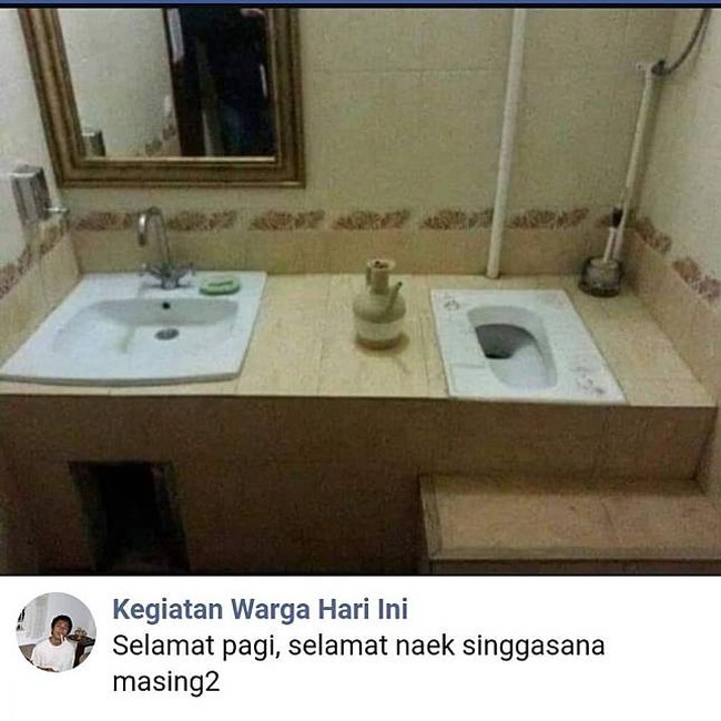 Wastefel dan kloset jongkok bisa dibuat setingkat. Hmmm... Ada-ada saja.  (Foto: Instagram/@id.dagelan)