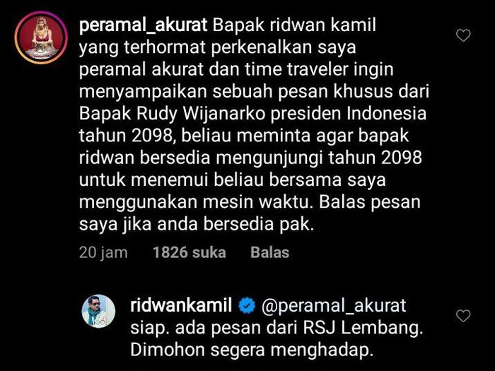 Ridwan Kamil Respons Peramal Akurat