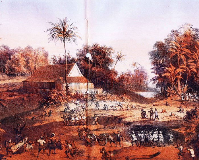Lukisan ‘Perang Banjarmasin’ atau ‘De Bandjermasinse Krijg’ oleh WA van Rees (Public Domain via Wikimedia Commons)