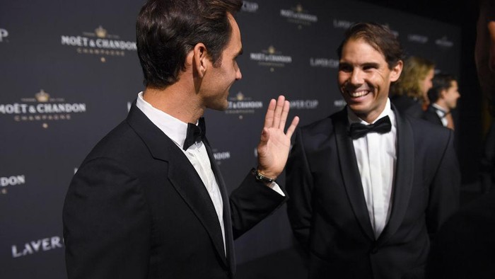 GENEVA, SWITZERLAND - SEPTEMBER 19:  Roger Federer and Rafael Nadal (R)  attends the Laver Cup Gala at HEAD Geneve prior to the Laver Cup 2019 at Palexpo on September 19, 2019 in Geneva, Switzerland. The Laver Cup will see six players from the rest of the World competing against their counterparts from Europe. Team World is captained by John McEnroe and Team Europe is captained by Bjorn Borg. The tournament runs from September 20-22 (Photo by Ian Gavan/Getty Images for Laver Cup)