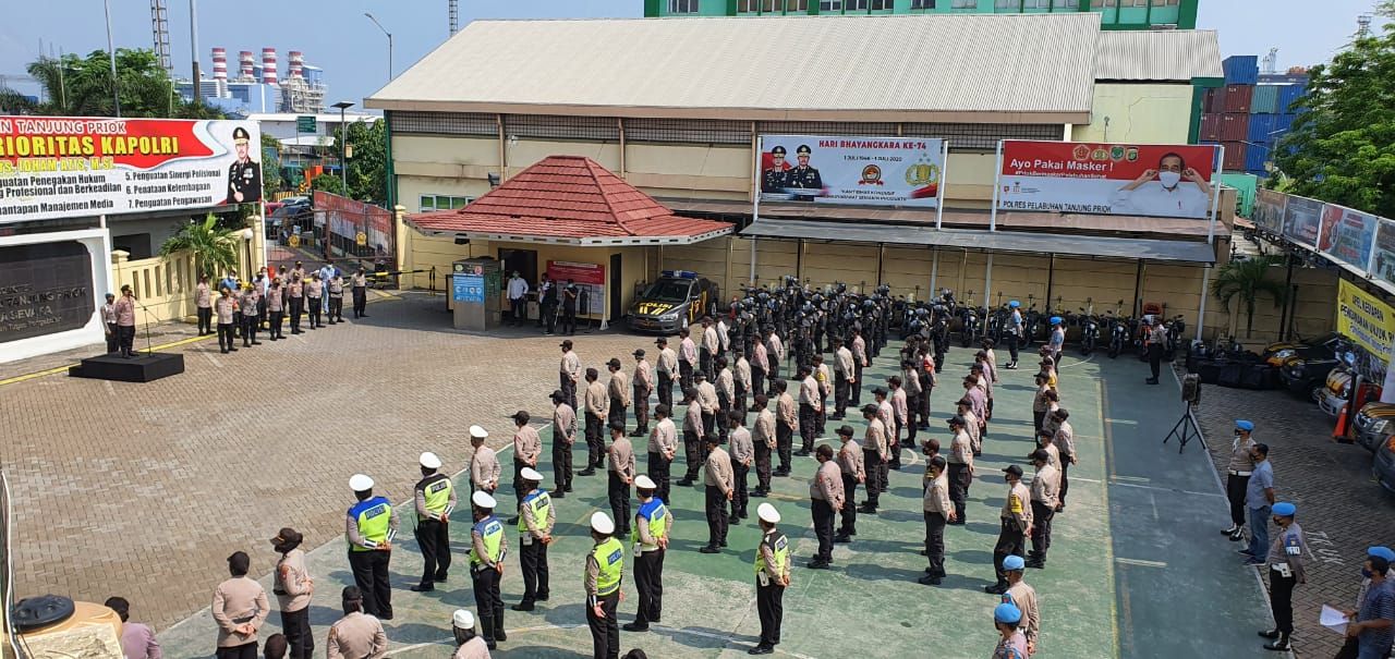 Apel kesiapan pengamanan aksi unjuk rasa Polres Pelabuhan Tanjung Priok