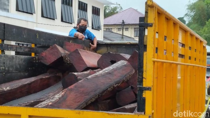 Barang bukti kayu hasil pencurian di Tasikmalaya.