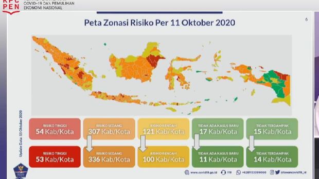 Peta zonasi risiko Corona per 11 Oktober 2020