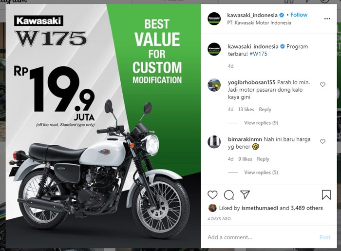 Program promosi harga off the road Kawasaki W175