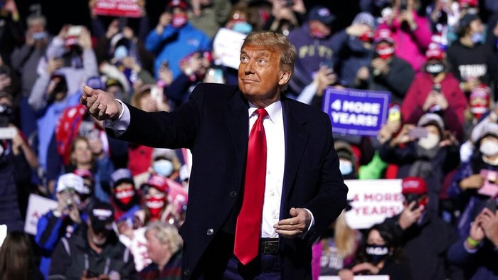 President Donald Trump speaks during a campaign rally at John Murtha Johnstown-Cambria County Airport, Tuesday, Oct. 13, 2020, in Johnstown, Pa. (AP Photo/Evan Vucci)