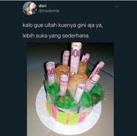 Kuenya sederhana sih, tapi... Itu nggak takut kuenya malah jadi kotor ya kena kuman dan bakteri dari uangnya? Foto: Twitter