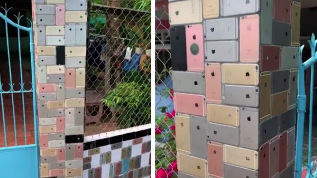 Tembok di rumah ini mantep banget nih. Bisa bikin pencuri juga sampai bingung milih mau ngambil iPhone yang mana saking banyaknya. Foto: Oddity Central