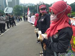 Buruh Demo di Patung Kuda Bawa Bebek, Untuk Apa?