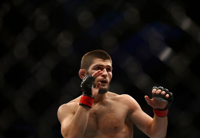 Khabib Nurmagomedov ABU DHABI, UNITED ARAB EMIRATES - SEPTEMBER 07: Khabib Nurmagomedov of Russia compete against Dustin Poirier of United States in their Lightweight Title Bout during the UFC 242 event at The Arena on September 07, 2019 in Abu Dhabi, United Arab Emirates. (Photo by Francois Nel/Getty Images)