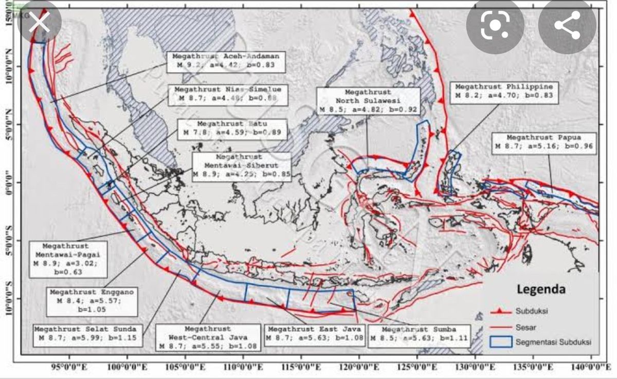 Daftar 16 Zona Megathrust yang Kepung RI, Daerah Mana Paling Besar