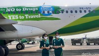 Logo itu bertuliskan Say No to Drugs, Say Yes to Travel, Stop Narkoba. Tujuannya meningkatkan kesadaran masyarakat untuk hidup sehat tanpa narkotika. (Foto: Putu Intan/detikcom)
