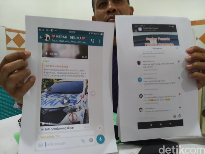 Kuasa hukum Ikbar menunjukkan bukti komentar negatif di medsos terkait postingan Boga