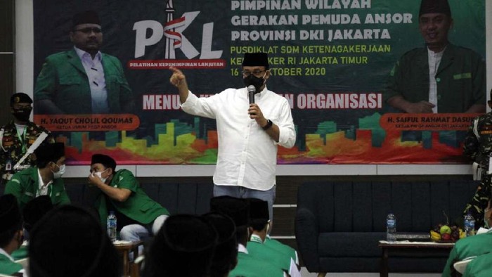 GP Ansor DKI Jakarta gelar Pelatihan Kepemimpinan Lanjutan  (PKL) ke 5. Gubernur DKI Jakarta Anies Baswedan memberi turut memberikan pelatihan di acara tersebut.